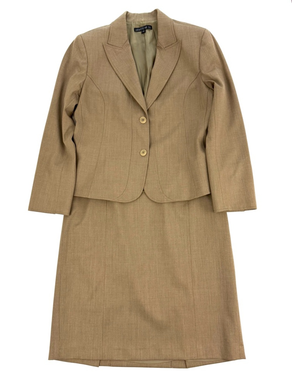 Lafayette 148 New York 2 Piece Tan Wool Blazer Pencil Skirt Suit Career